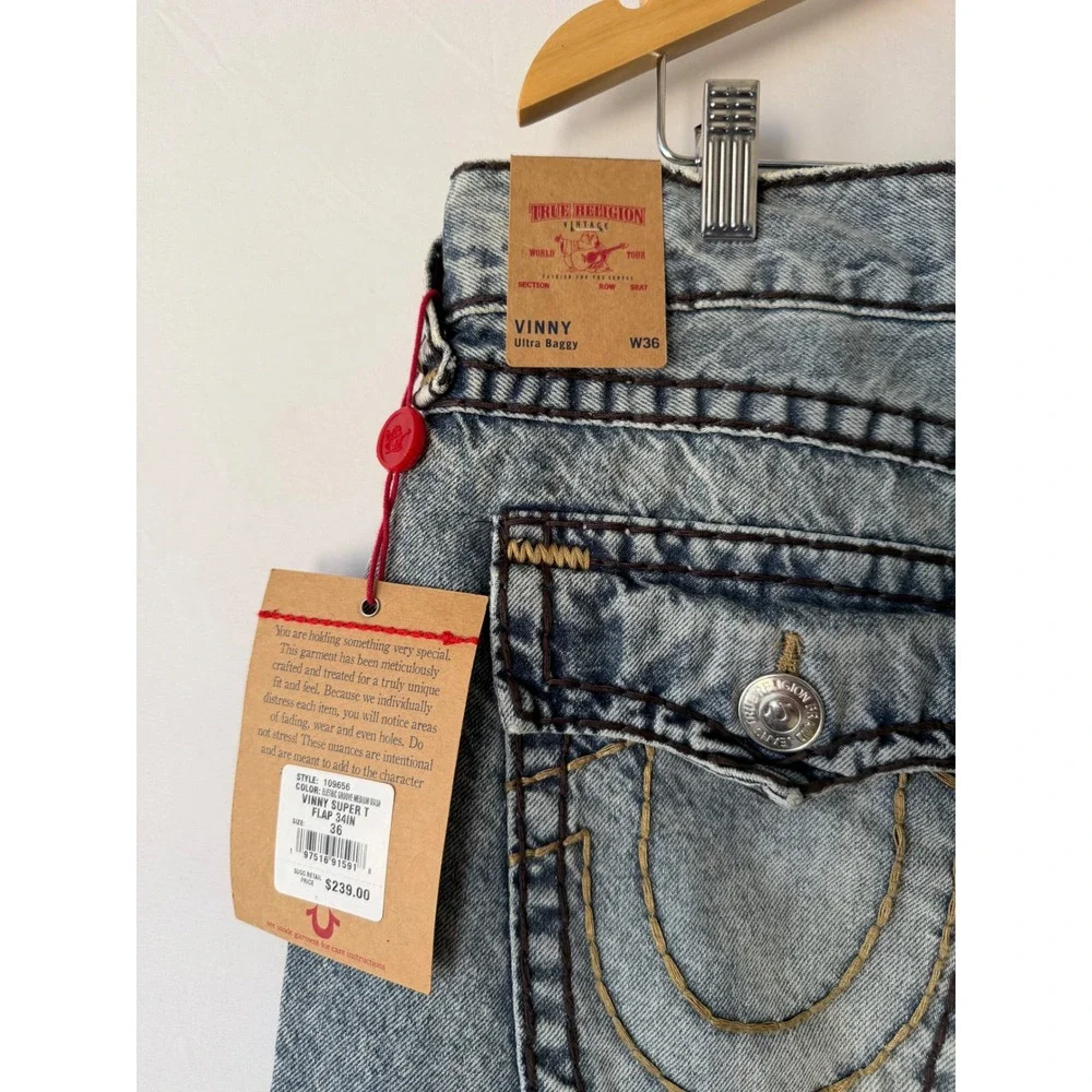 True Religion Jeans Vinny Ultra Baggy Super T Electric Groove Wash Blue Size 36